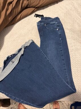 Free People Deep Blue Flare Jeans with Raw Hem